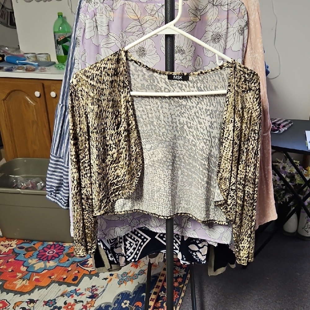MSK Black and Tan Shrug with Open Front Design
